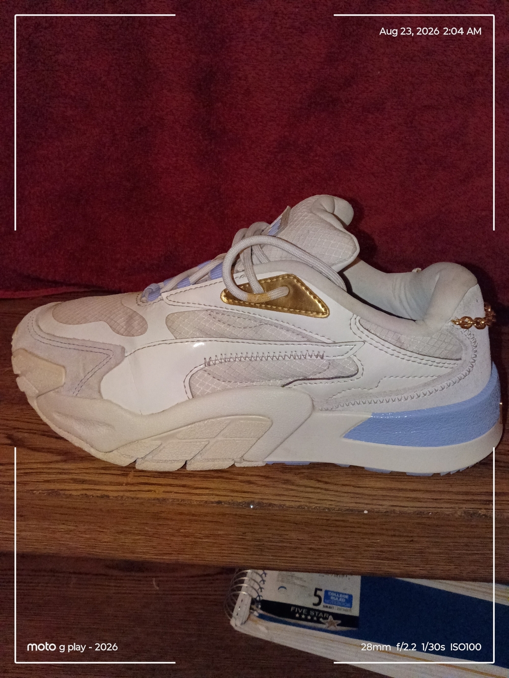 Puma White Sneakers with Light Blue and Gold Trim
